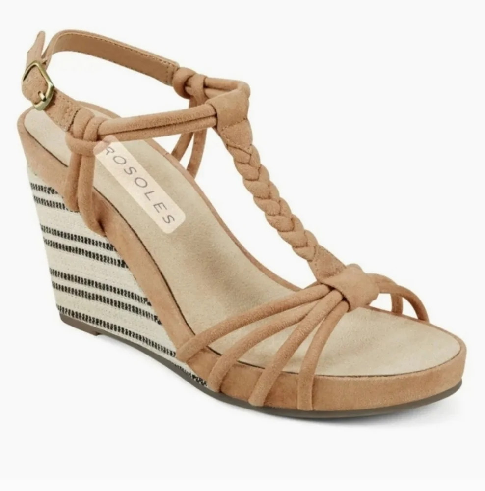 AEROSOLES Port Chester Coastal Boho Nautical Inspired Platform Wedge Sandal 9M